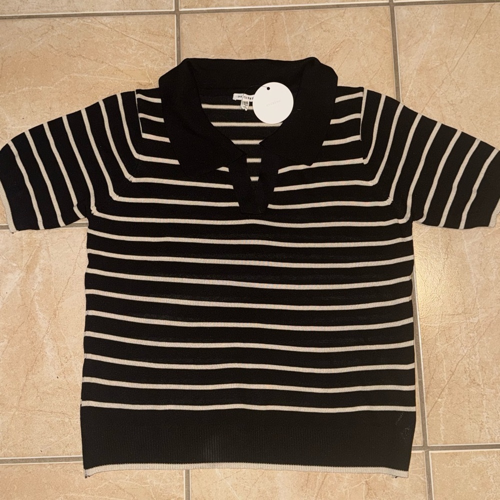 En Creme Black and Cream Striped Kids Polo